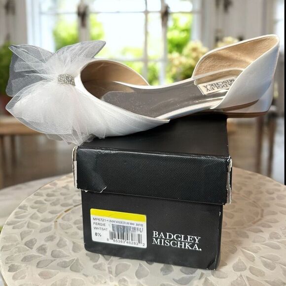 Badgley Mischka Fergie Bridal Ballet Flats Ivory Tulle Bow Pointed Toe D’Orsay S - Picture 9 of 13